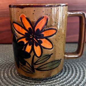 Vintage Speckled Stoneware Floral Marked Japan On Bottom MCM No Flaws Rare *Read